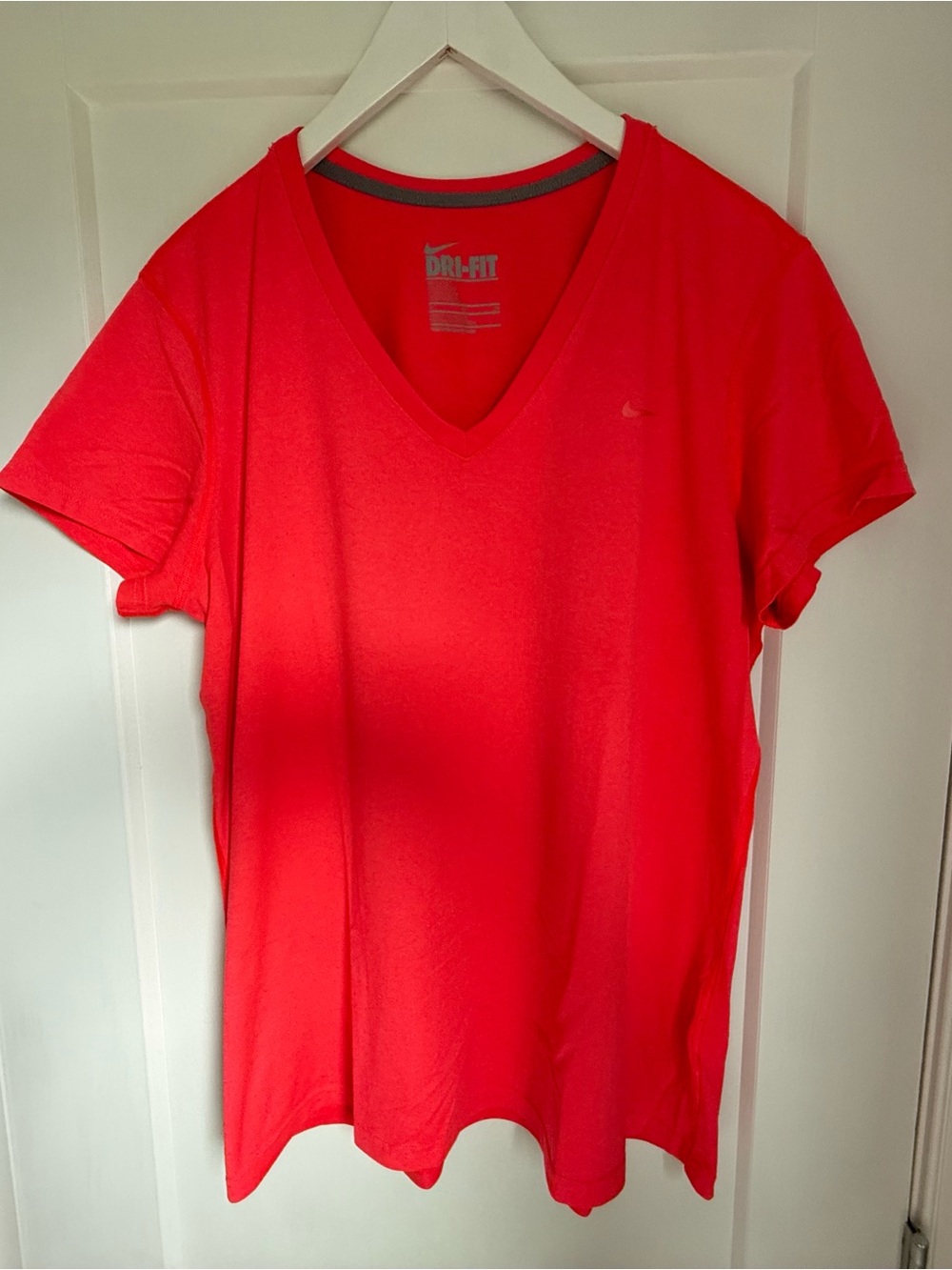 Nike Women's Bright Coral Dri-FIT V-Neck Short Sleeve Tee